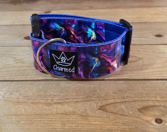 11"-19" PETITE Holographic Dog Collar 2" Width, Small, Medium, Colorful, Satin Lined, Vinyl