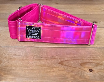 14"-26" Holographic Martingale Collar 2" Width, Medium, Large, XL, Colorful, Ottertex Lined, Pink