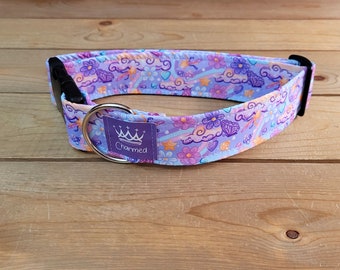 13"-27" Butterfly Dog Collar 1.5" Width, Pet Collar, Medium, Large, XL, Pastel Collar, Colorful Dog Collar, Cottagecore Collar