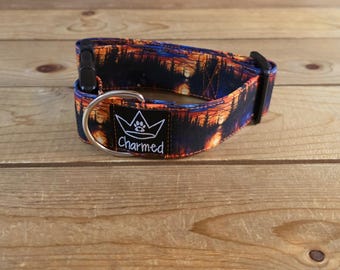 PETITE 11"-18" Dog Collar 1.5" Width, Pet Collar, Small, Silhouette Dog Collar, Tree Collar, Buckle Dog Collar, Summer Collar, Stained Glass