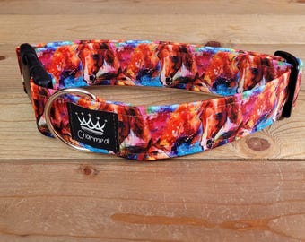 13"-26" Horse Dog Collar 1.5" Width, Pet Collar, Small, Medium, Large, XL, Wild Horses