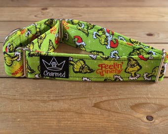 14"-27" Christmas Martingale Collar 1.5" Width, Pet Collar, Medium, Large Dog Collar, Holiday Collar, Side Release Buckle, Santa, Lights