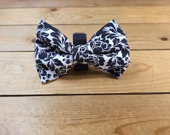 REGULAR Dog Bow Tie, Hook & Loop Closure, Cotton Bow Tie For Collar or Harness, Damask