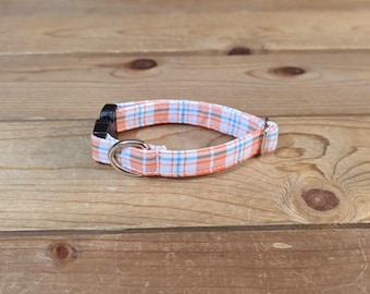 6"-12" Dog Collar 1/2" Width, Pet Collar, XS, Small, Cat, Dog Collar, Plaid, Summer Plaid