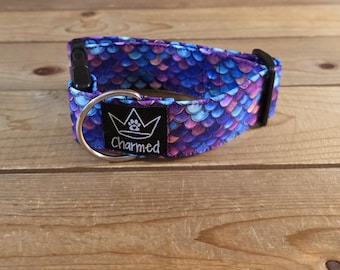 PETITE 11"-18" Dog Collar 1.5" Width, Pet Collar, Small, Mermaid Scales Dog Collar, Ocean Collar, Buckle Dog Collar, Summer Collar, Mermaid