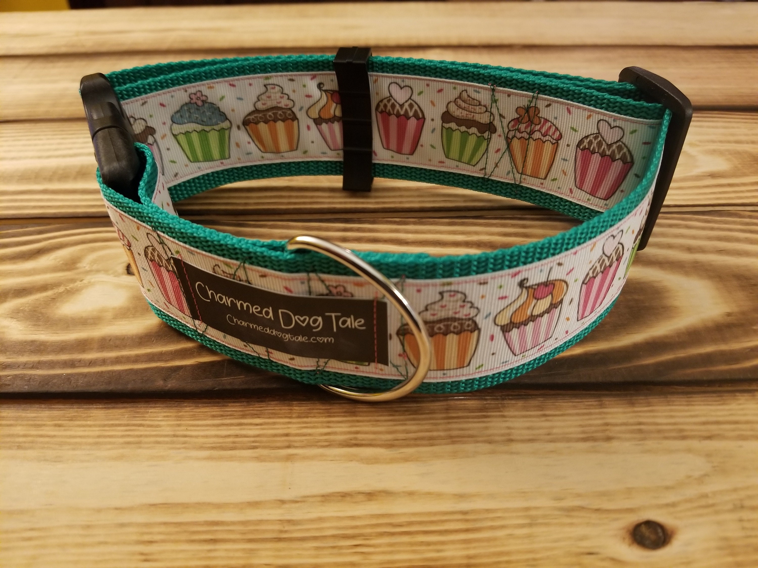 1427 Cupcake Dog Collar 2 width, Ribbon Collar, Large, Medium Dog