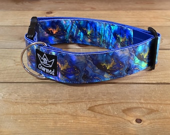 13"-27" Holographic Dog Collar 2" Width, Small, Medium, Colorful, Satin Lined, Vinyl