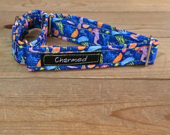 12"-22" Martingale Collar 1" Width, Pet Collar, Medium, Large Dog Collar, XL, Bright Dog Collar, Summer, Jellyfish Dog Collar, Ocean