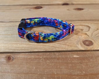 9"-12" Dog Collar 1/2" Width, Pet Collar, Tiny, XS, Small Cat or Dog Collar, Tie Dye, Summer Fun, Vibrant, Hippie Hound