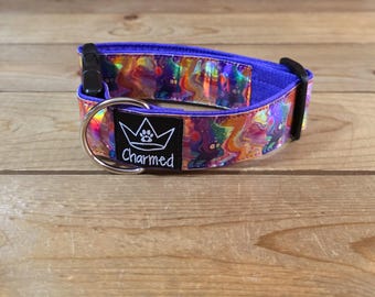 10"-18" PETITE Holographic Dog Collar 1.5" Width, Medium, Large, XL, Colorful, Waterproof Ottertex Lined