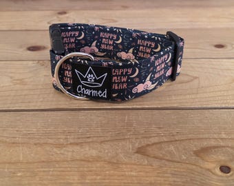 10"-18" PETITE New Years Dog Collar 1.5" Width, Pet Collar, Medium, Small Dog Collar, Holiday Collar, Party, Celebration