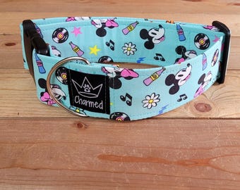 14"-28" Dog Collar 2" Width, Pet Collar, Medium, Large, Dog Collar, Mouse Collar, Sock Hop Dog Collar, Cartoon Mouse