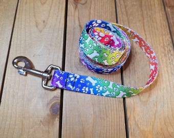 5ft Paw Print Print Leash, Wide Barrel Snap Hook, Patterned Webbing, Dog Bones