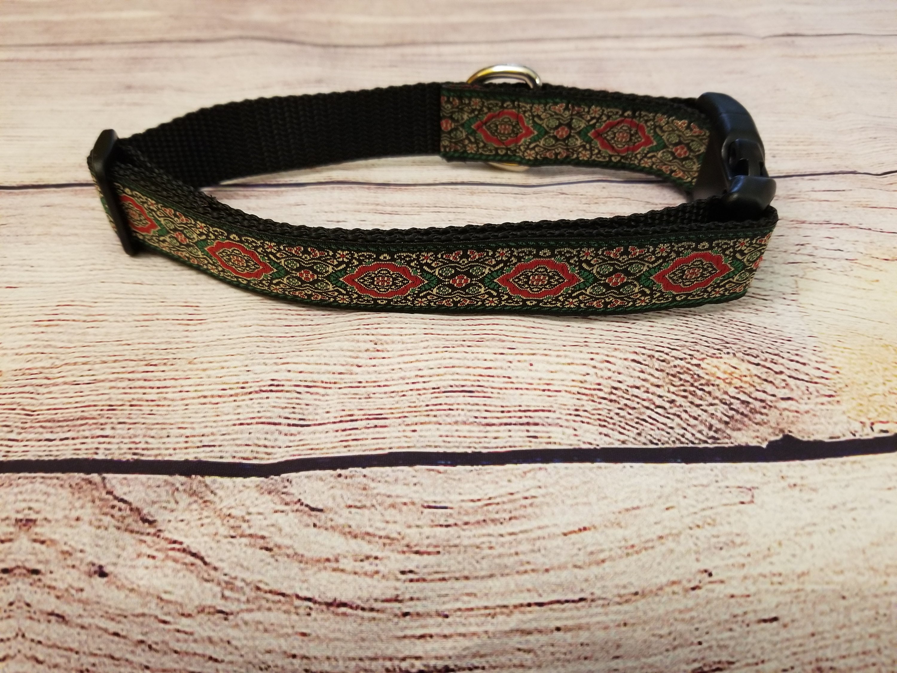1325 Harmonious Hounds Dog Collar 1 width, Jacquard Ribbon, Guitar