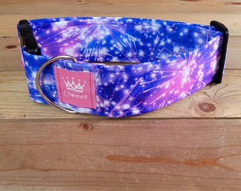 14"-28" Dog Collar 2" Width, Pet Collar, Medium, Large, Dog Collar, Pink Collar, Celebration Dog Collar, Fireworks