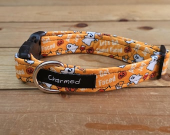 11"-22" Funny Halloween Dog Collar 1" Width, Small, Medium, Large, XL, Halloween, Holiday Collar, Tricky or Treat, Spooky, Get Sheet Faced