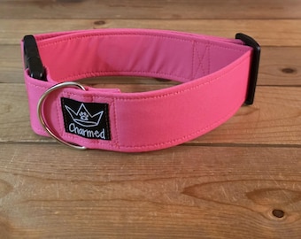 14"-28" Solid Dog Collar 2" Width, Pet Collar, Medium, Large, XL, Solid Pink