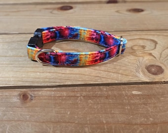 9"-12" Dog Collar 1/2" Width, Pet Collar, Tiny, XS, Small Cat or Dog Collar, Tie Dye, Summer Fun, Vibrant, Hippie Hound