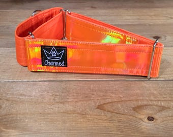 14"-26" Holographic Martingale Collar 2" Width, Medium, Large, XL, Colorful, Ottertex Lined, Orange