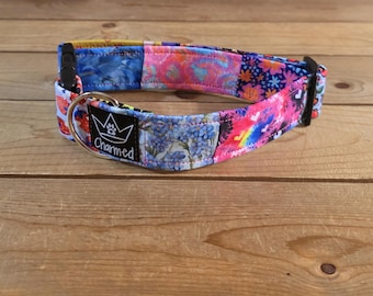 13"-26" Patchwork Pups Dog Collar 1.5" Width, Pet Collar, Small, Medium, Large, XL, Patchwork Collar, Girl Collar