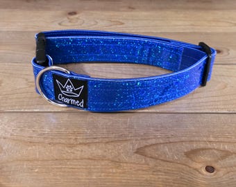 13"-26" Holographic Dog Collar 1.5" Width, Medium, Small, Large, XL, Colorful, Holographic, Satin Lined, Blue