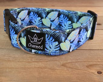 14"-28" Dog Collar 2" Width, Pet Collar, Medium, Large Dog Collar, XL, Bright Dog Collar, Summer, Floral and Fauna, Neon, Monstera, Palm