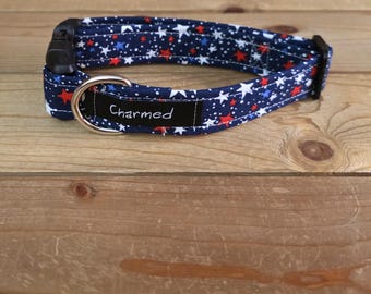 11"-21" Dog Collar 1" Width, Pet Collar, Small Dog Collar, Medium Collar, Large, 4th of July, Patriotic, Red White & Blue Collar, Holiday