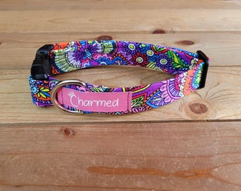 11"-22" Boho Dog Collar 1" Width, Pet Collar, Medium, Large, XL, Bohemian, Flower Collar, Floral Dog Collar, Colorful