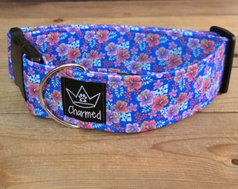 14"-28" Dog Collar 2" Width, Neon Collar, Medium, Large, XL, Summer Dog Collar, Floral Dog Collar, Aloha, Flowers Buckle Collar, Hibiscus