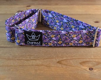 14"-27" Moth Martingale Collar 1.5" Width, Pet Collar, Medium, Large, XL, Flowers, Summer, Floral Dog Collar, Martingale Collar, Cottagecore