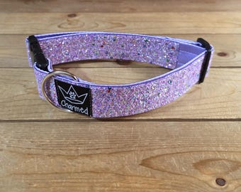13"-26" Dazzle Dogs Dog Collar 1.5" Width, Large, Medium, XL, Very Little Shedding, Glitter Collar, Satin Lined, Sparkle, Lavender