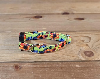 6"-12" Dog Collar 1/2" Width, Pet Collar, XS, Small, Cat, Dog Collar, Colorful, Neon Floral, Flowers