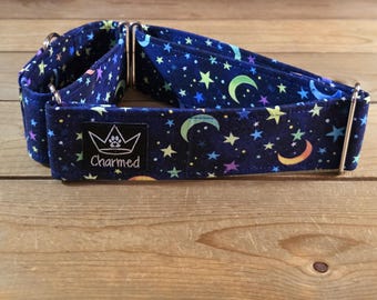 14"-27" Martingale Collar 2" Width, Pet Collar, Medium, Large, Big Dog Collar, Moon Collar, Colorful, Fun Collar, Stars, Night Sky