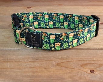 13"-26" St. Patrick's Day Collar 1.5" Width, Pet Collar, Small, Medium, Large Collar, XL, Lucky Dog, Holiday Collar, Kiss Me, Irish