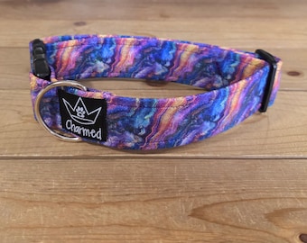 13"-26" Holographic Agate Dog Collar 1.5" Width, Pet Collar, Medium, Large, XL, Holographic, Crystal Collar, Agate, Sparkles, Flashy Dog