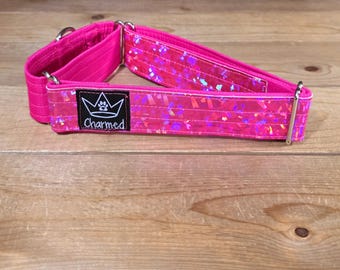 14"-26" Holographic Martingale Collar 1.5" Width, Medium, Large, XL, Colorful, Ottertex Lined, Pink