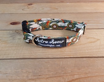 9"-18" Retro Rover Dog Collar 3/4" Width, Pet Collar, Medium, Small, Vintage Dog Collar, Fun Collar, Vintage, Flowers, Sunshine