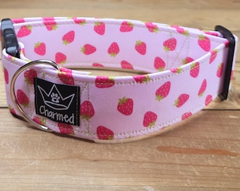 14"-28" Dog Collar 2" Width, Pet Collar, XL, Large, Medium Collar, Fruit, Strawberry Dog Collar, Girly Summer