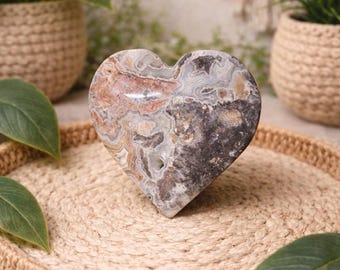 Mexican Lace Agate Heart, 2.10oz, 2" Wide. Home Decor, Reiki, Healing, Crazy Lace