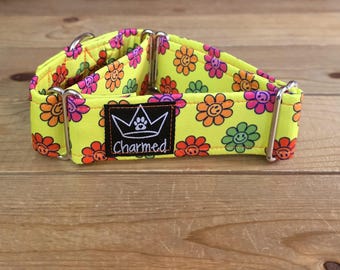 PETITE 12"-19" Martingale Collar 1.5" Width, Pet Collar, Medium, Small, Fun Dog Collar, Neon Smiles, Flower Dogs, Floral Dog