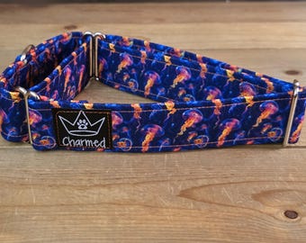14"-27" Martingale Collar 1.5" Width, Pet Collar, Medium, Large Dog Collar, XL, Bright Dog Collar, Summer, Jellyfish Dog Collar, Ocean, Neon