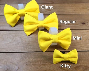 Dog Bow Tie, Hook & Loop Closure, Cotton Bow Tie For Collar or Harness, Yellow