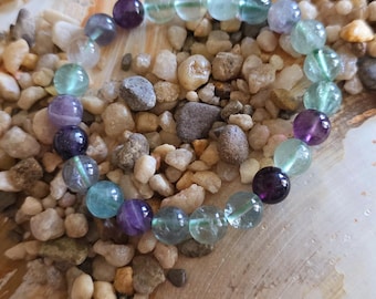 8mm Fluorite Crystal Bracelet, 7" Elastic, Handmade