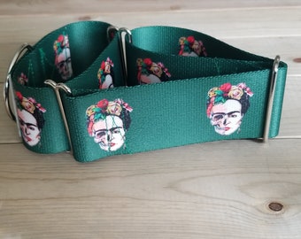 2" Width Frida Dog Collar or Martingale, Unisex Collar, Designer, Day Of The Dead, Sugar Skull, Kahlo, Flowers, Día de los Muertos