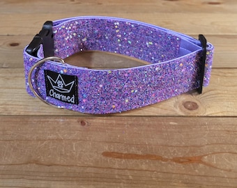 14"-28" Glitter Dog Collar 2" Width, Small, Medium, Large, XL, Very Little Shedding, Glitter Collar, Satin Lined, Sparkle, Purple