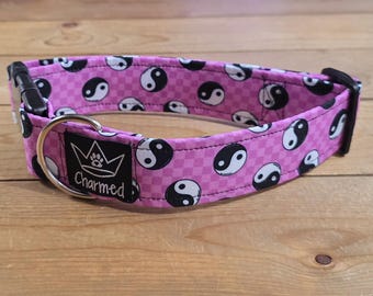 13"-26" Dog Collar 1.5" Width, Pet Collar, Medium, Large, XL, Fun Dog Collar, Ying Yang Dog Collar, Buckle Collar, Balance, Purple, Fun