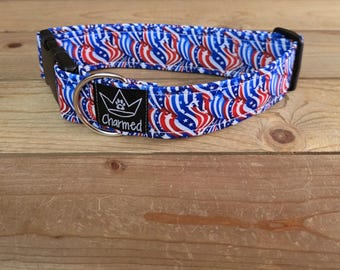 13"-26" Dog Collar 1.5" Width, Pet Collar, Large Dog Collar, Medium Collar, Small, 4th of July, Patriotic, Red White & Blue Collar, Holiday