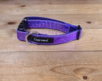 11"-22" Holographic Dog Collar 1" Width, Medium, Small, Large, Colorful, Holographic, Satin Lined, Purple