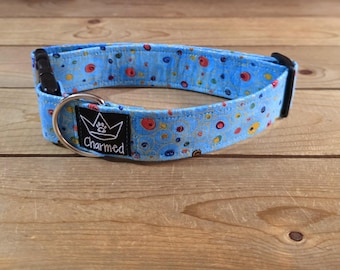 13"-26" Dog Collar 1.5" Width, Pet Collar, Medium, Large, Big Dog Collar, Swirl Collar, Colorful, Fun Collar, Painting