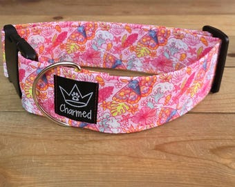 14"-28" Moth Dog Collar 2" Width, Pet Collar, Medium, Large, XL, Flowers, Summer, Floral Dog Collar, Buckle Dog Collar, Cottagecore